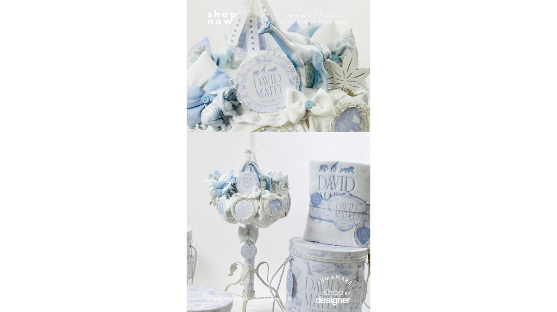 Lumânare botez băieți Blue Animals Safari Dream alb cu accente bleu și animale exotice 7